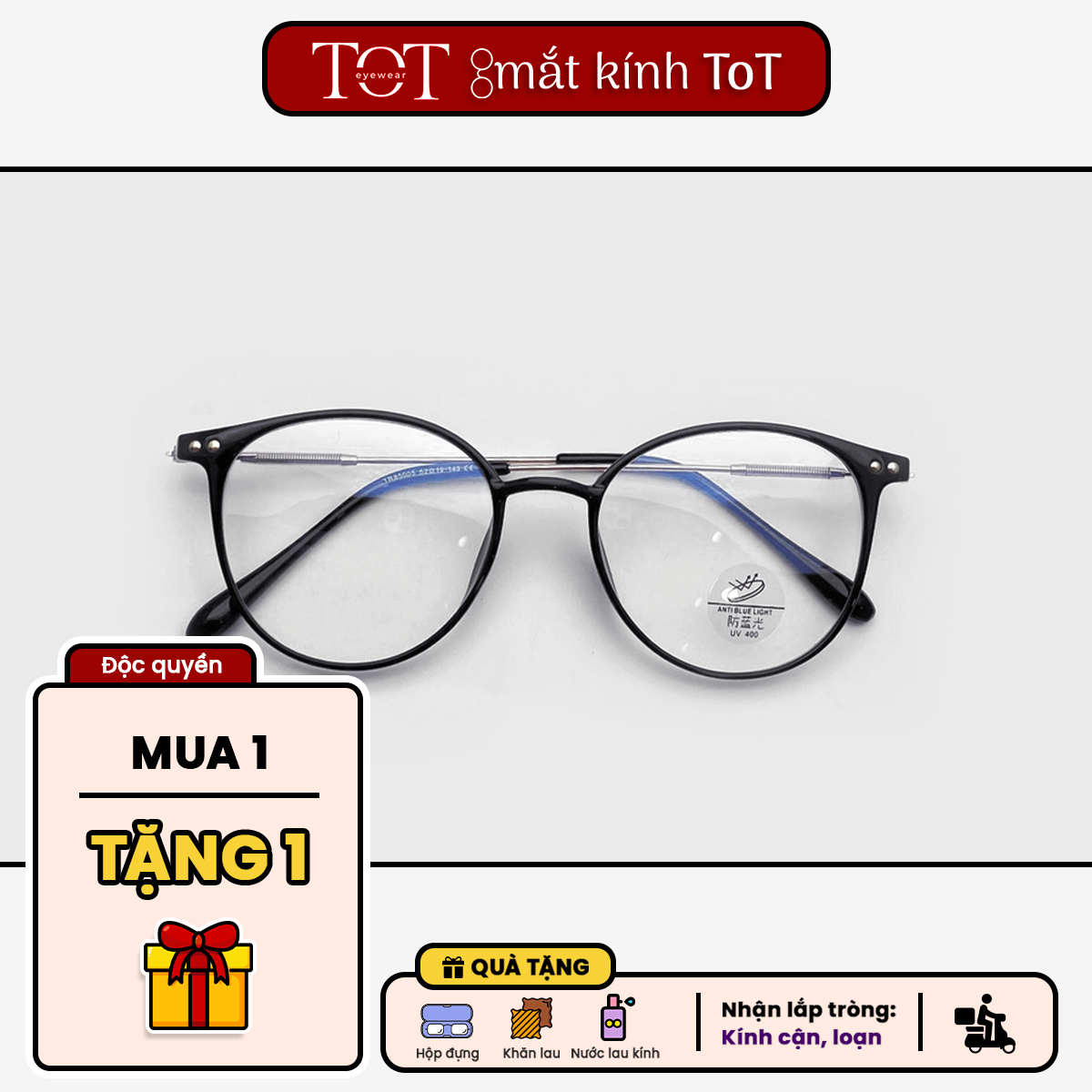 MUA 1 TẶNG 1 Gọng kính cận nam nữ TOTEYEWEAR mắt kính tròn gọng kính kim loại màu sắc thời trang TOT01