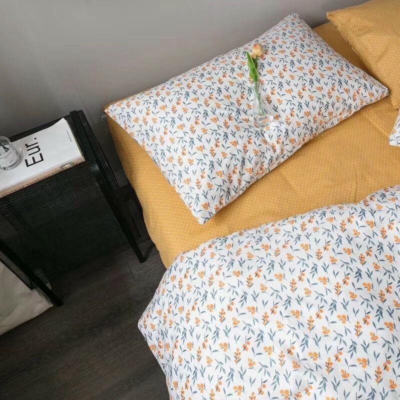 Set Chăn Ga Gối Cotton Living Hàng Nhập khẩu Cao Cấp 4 Món Hoa Vintage Nhí Phong Cách Mới