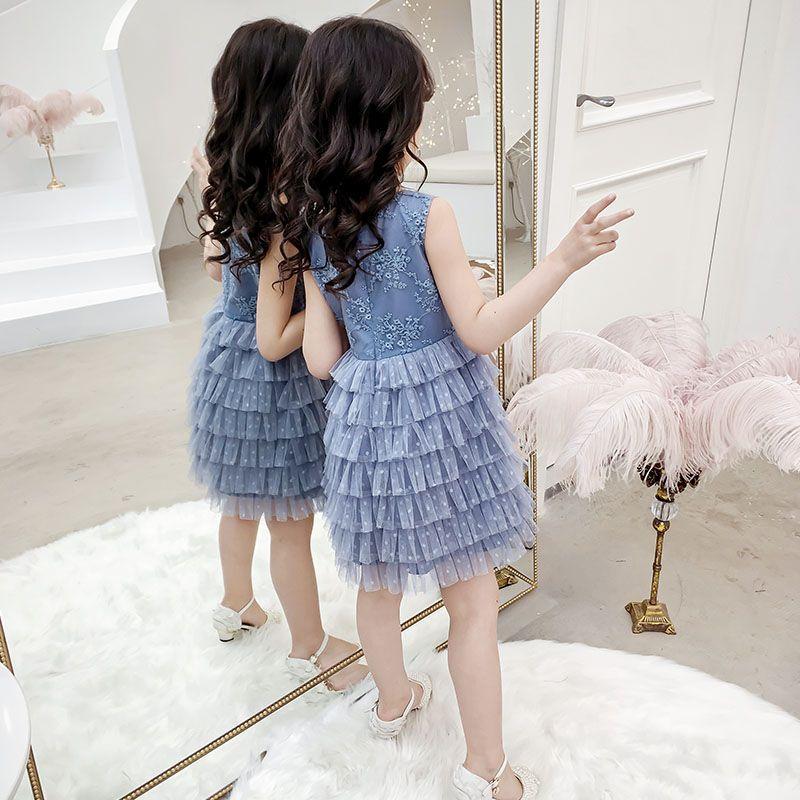 DONGSHOP Công chúa váy cô gái váy trẻ em váy mùa hè 2023 trẻ em váy cô gái cổ tích váy lưới sợi bánh váy