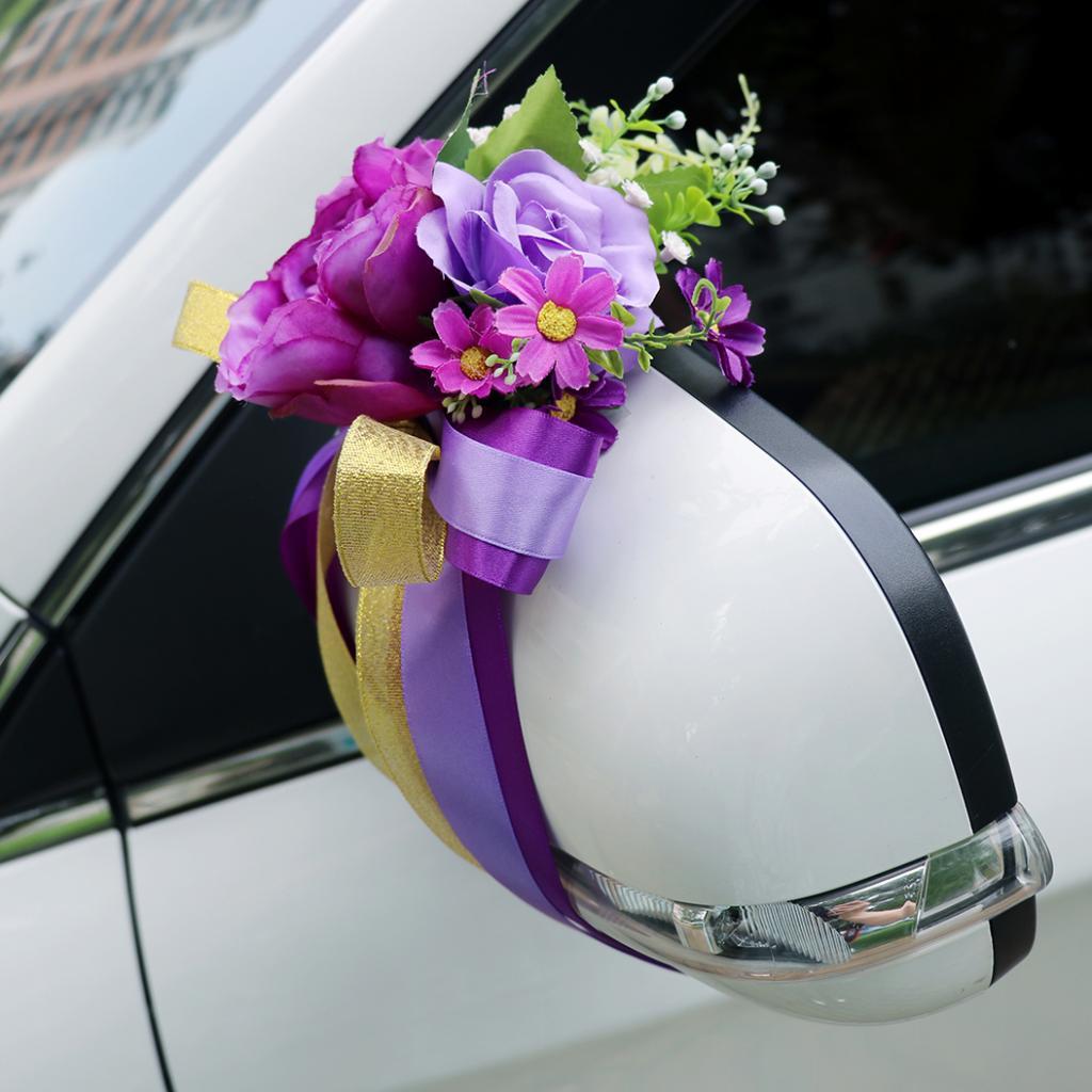 Wedding Party Car Flower and Ribbon Door Mirror Handle Decor Kit
