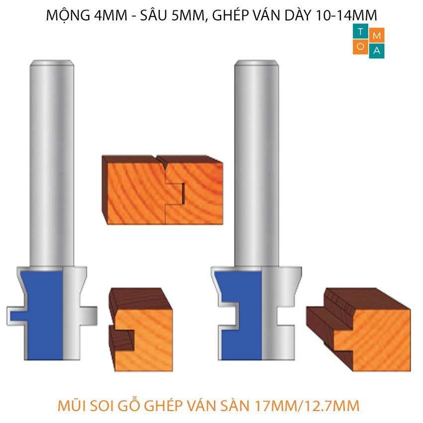 BỘ MŨI PHAY GỖ GHÉP VÁN SÀN 17MM CỐT 12.7MM MỘNG 4MM SÂU 5MM - MŨI SOI GỖ GHÉP VÁN SÀN