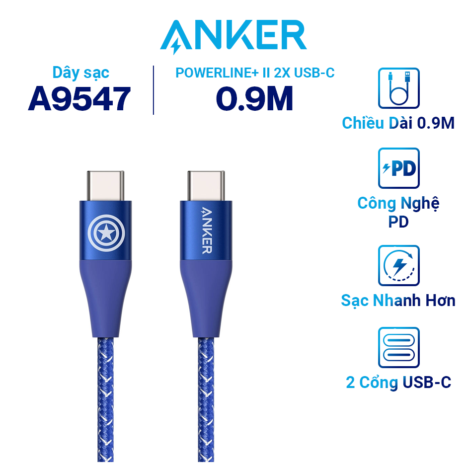 Cáp Sạc ANKER Powerline+ II USB-C To USB-C Phiên Bản Marvel - A9547 / A9549 - Hàng Chính Hãng