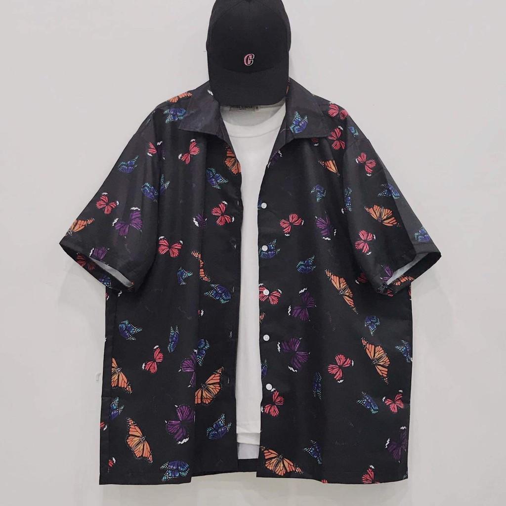 Áo Sơ Mi Tay Lỡ In Họa Tiết Bướm Vàng V2 Ulzzang Unisex