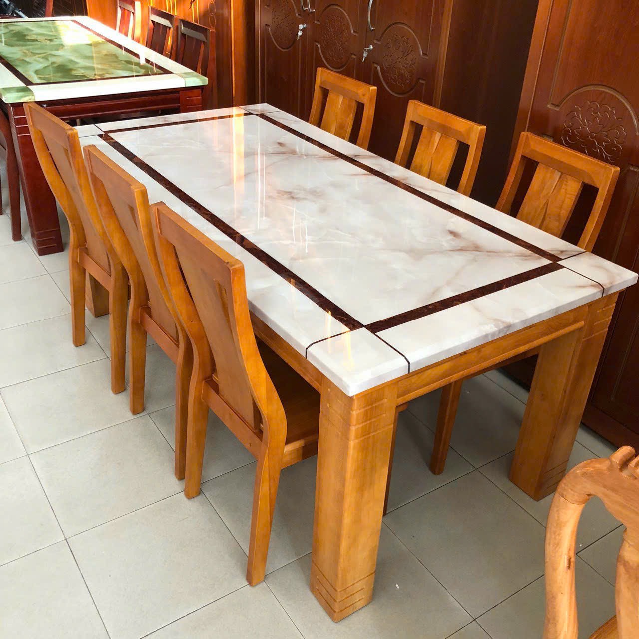 Bàn ăn mặt đá 6 ghế cao cấp Juno Sofa sang trọng