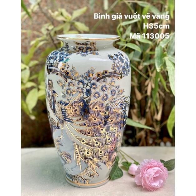 Bình cắm hoa- trưng bày vẽ vàng kim. Gốm sứ Bát Tràng cao cấp.
