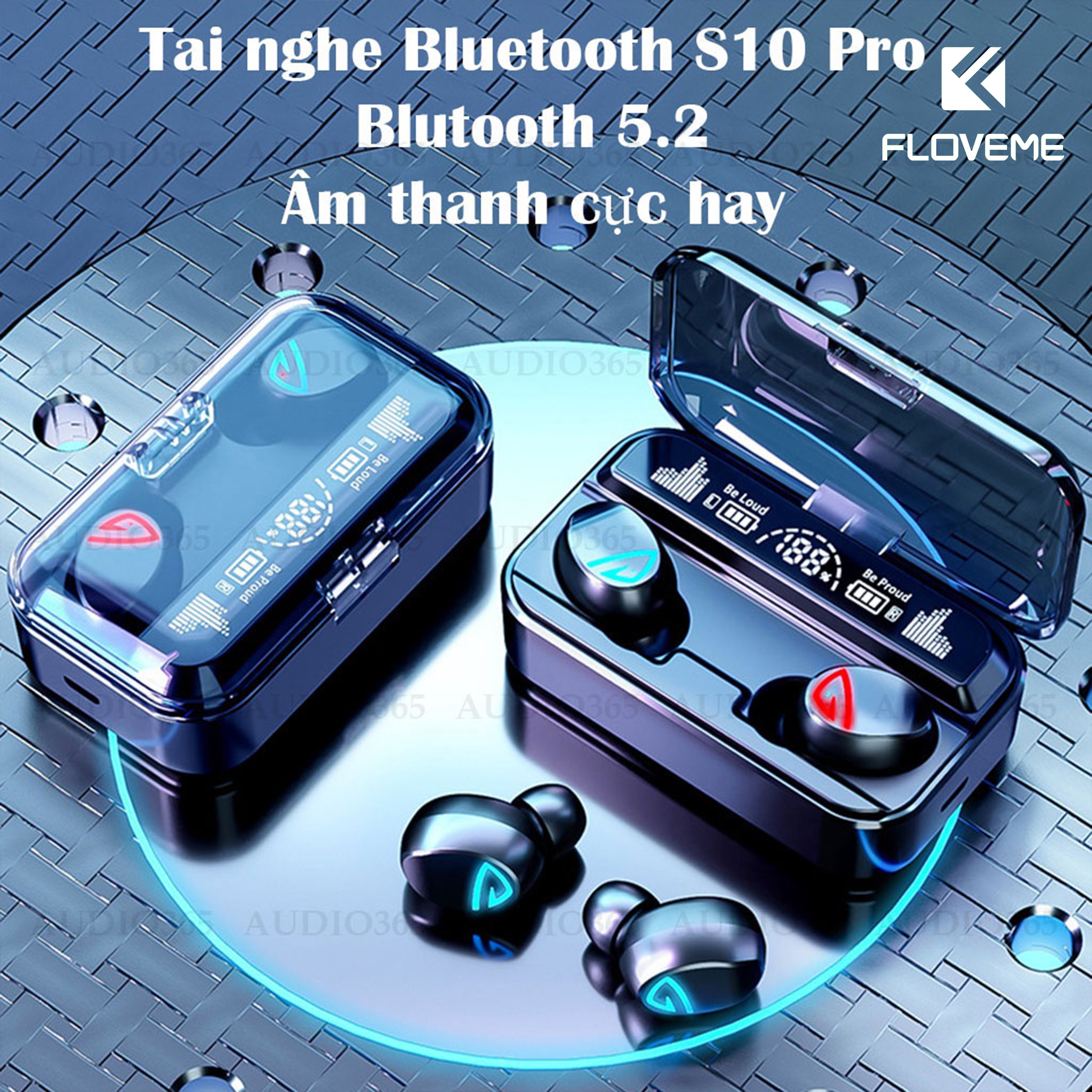 Tai nghe bluetooth V5.2 Floveme - S10 Pro cao cấp, cảm ứng vân tay, hỗ trợ đàm thoại, kiêm sạc dự phòng 2200mAh - Hàng chính hãng