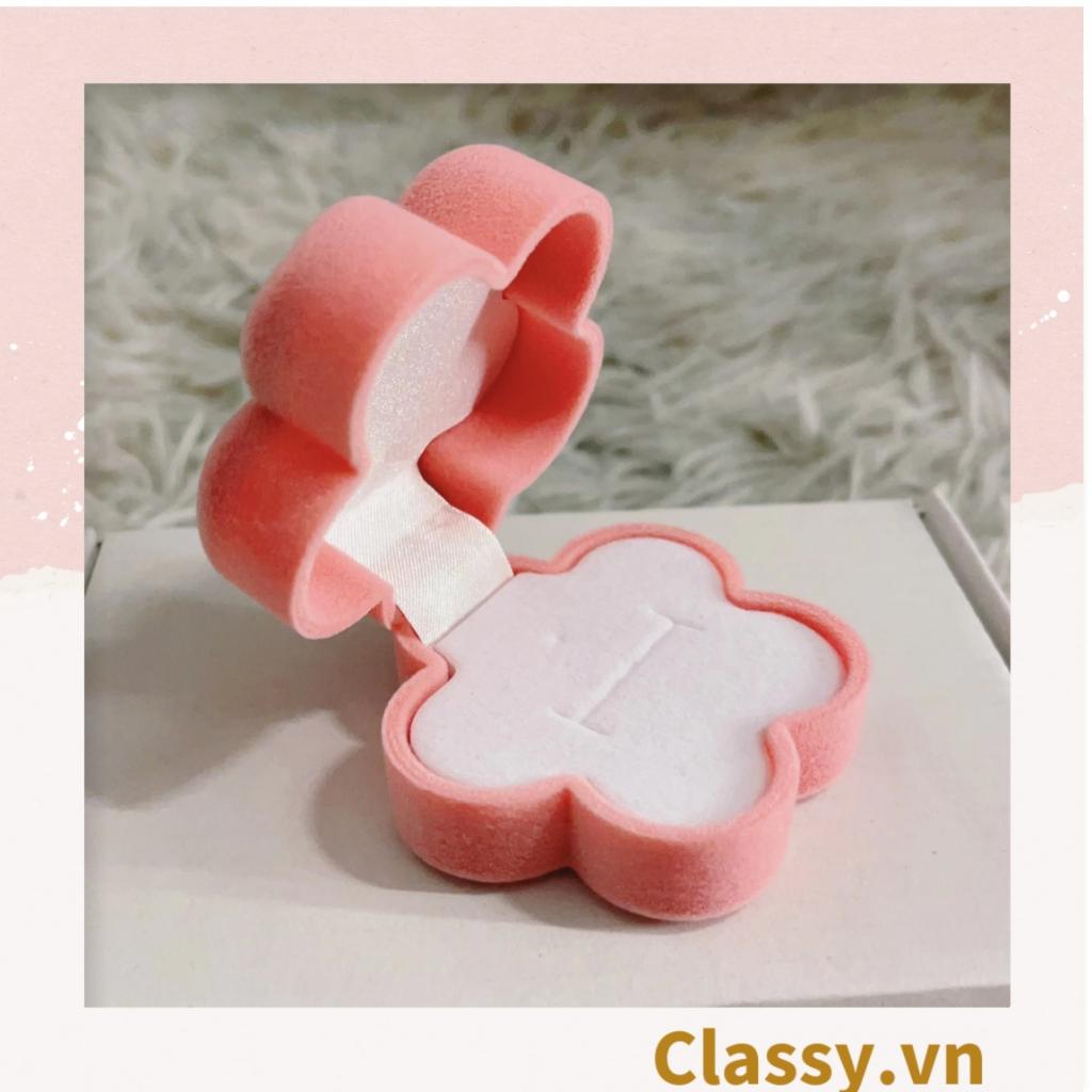 Hộp đựng nhẫn, đựng khuyên tai Classy hình bông đào màu hồng Q1591