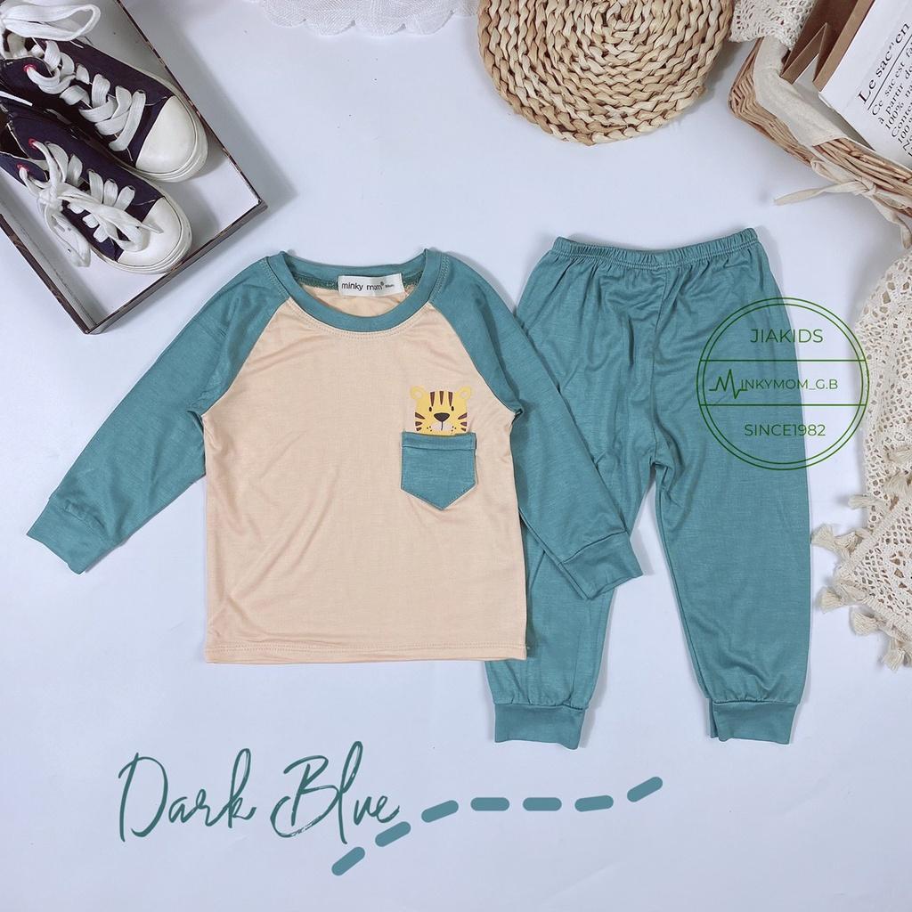 Bộ Quần Áo Bé Gái, Bé Trai Minky Mom Vải Thun Lạnh Túi Ngực In Động Vật MKDTL09