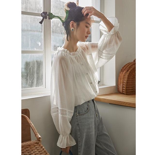 Áo Sơ Mi Nữ Tay Bồng Phối Viền Ren