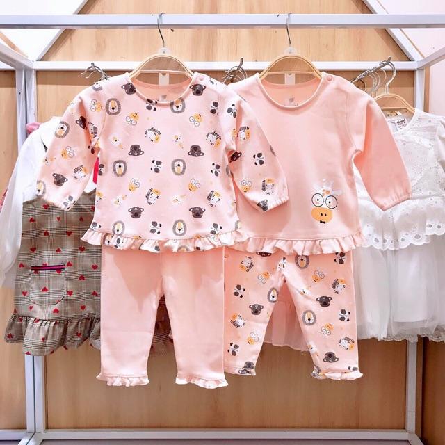 Set 2 áo/quần, bộ dài tay áo bèo gấu cho bé gái từ 3 tháng đến 4 tuổi