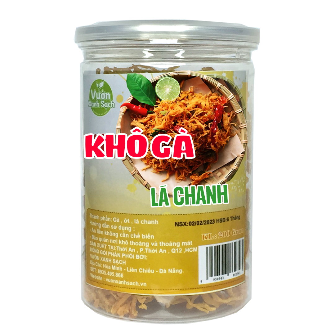 Khô gà lá chanh/Thượng hạng /Đồ ăn vặt VƯỜN XANH SẠCH /HỦ 200GRAM