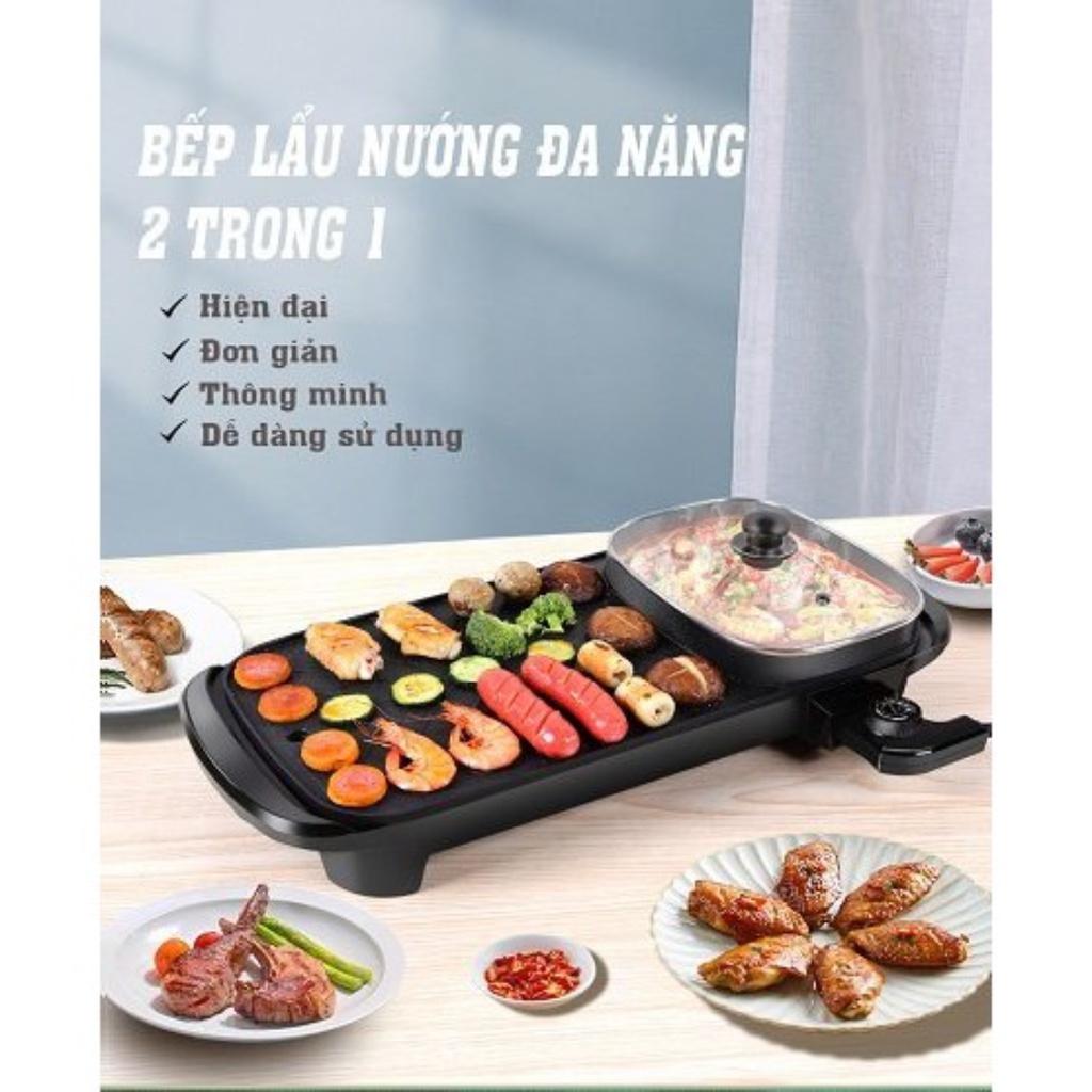 Bếp lẩu nướng 2in1 đa năng cao cấp dài,nồi lẩu kiêm nướng công suất 1300w,bề mặt tráng men chống dính, bảo hành 12 tháng