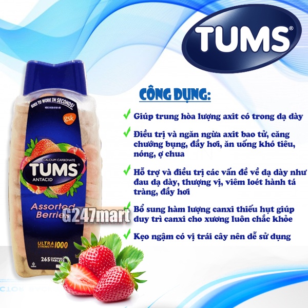 Thực phẩm bổ sung TUMS Antacid Assorted Berries 265 viên nhập Mỹ