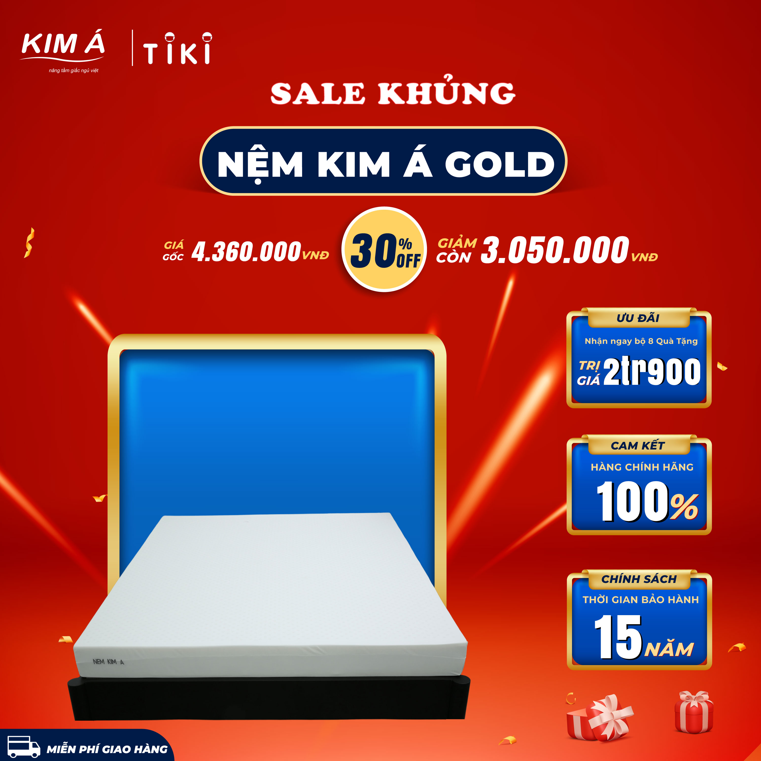 Nệm Cao Su Kim Á Gold Bền Bỉ, Thoáng Mát, Êm Ái, Bảo Hành Chính Hãng