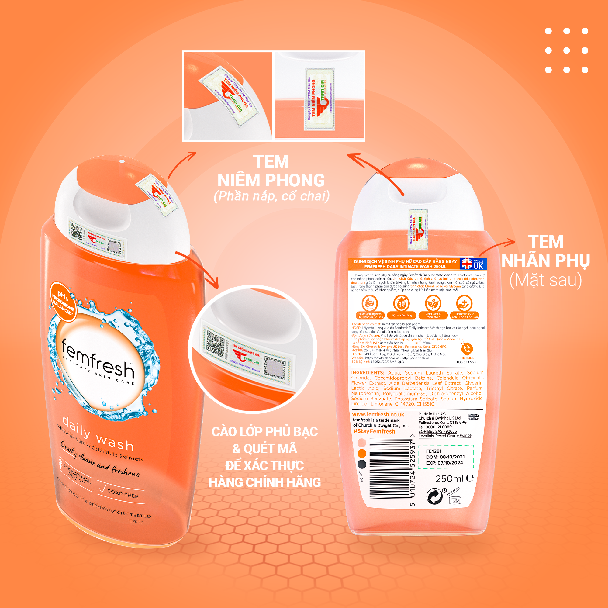 Dung dịch vệ sinh cho cả nữ và nam Femfresh Anh giúp làm sạch sẽ, thơm mát, ngăn ngừa viêm, ngứa, nấm phụ khoa - OZ Slim Store