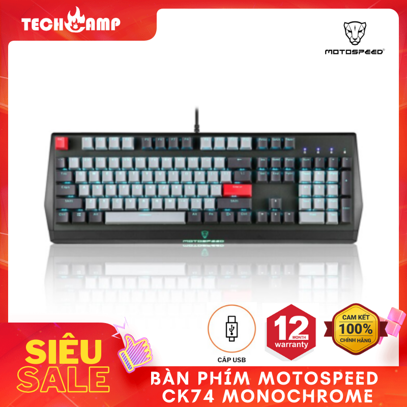 Bàn phím Motospeed CK74 MONOCHROME OPTICAL MECHANICAL KEYBOARD (ICAFE) - Hàng chính hãng