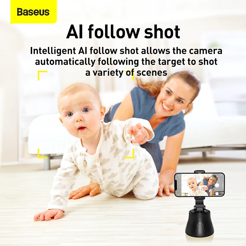 Đế kẹp điện thoại thông minh chống rung, xoay 360° hỗ trợ chụp ảnh, livestream Baseus 360°AI Following Shot Tripod Head - Hàng chính hãng