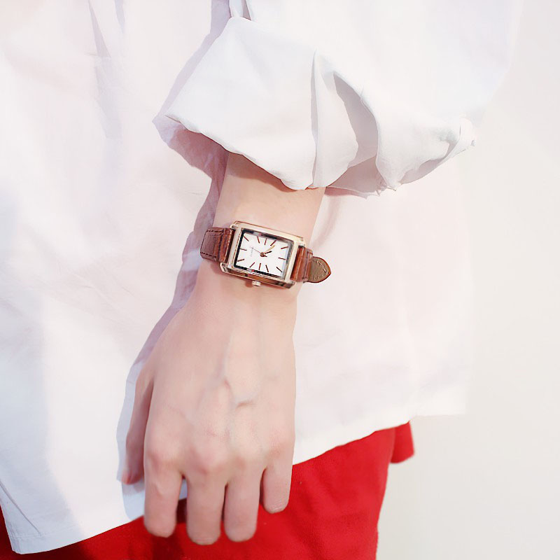 Đồng hồ thời trang nữ Huans Hmv1, mặt chữ nhật dây da
