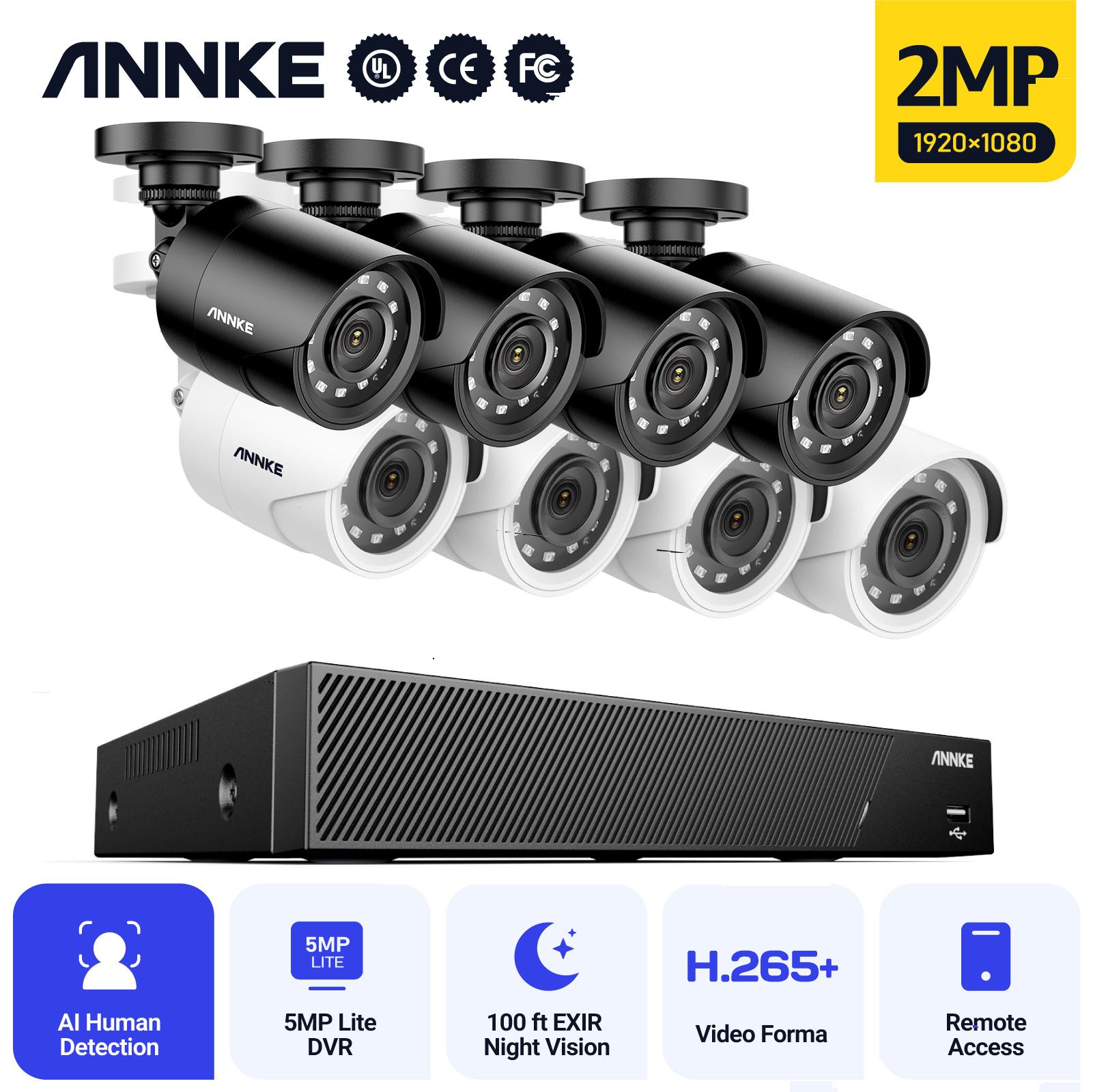 ANNKE 8CH 2MP HD Video Hệ Thống An Ninh H.265 6in1 5MP Lite DVR 4X 8X 1080P Dome Bộ Camera Quan Sát Ngoài Trời Chịu Thời Tiết Camera An Ninh Bộ Dụng Cụ