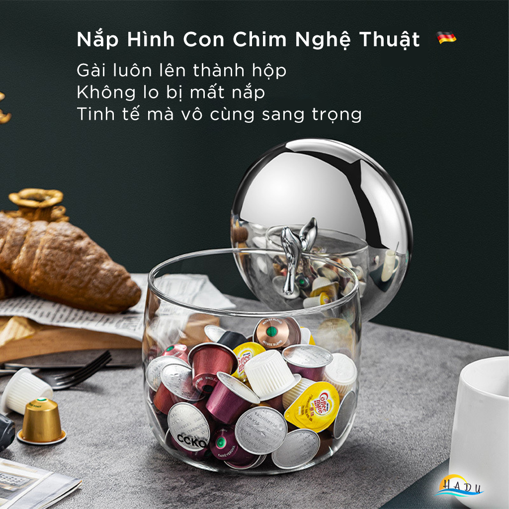 Hộp Đựng Bánh Kẹo Thủy Tinh Nắp Inox 304 Cao Cấp Để Bàn Đạt Chất Lượng Đức CCKO