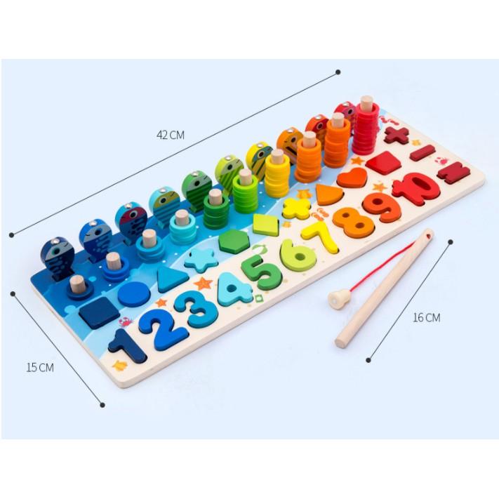 Giáo Cụ Montessori- Đồ Chơi Trẻ Em Bằng Gỗ Gồm Số, Hình Học, Phép Tính, Câu Cá, Cột Tính Phát Triển Trí Tuệ