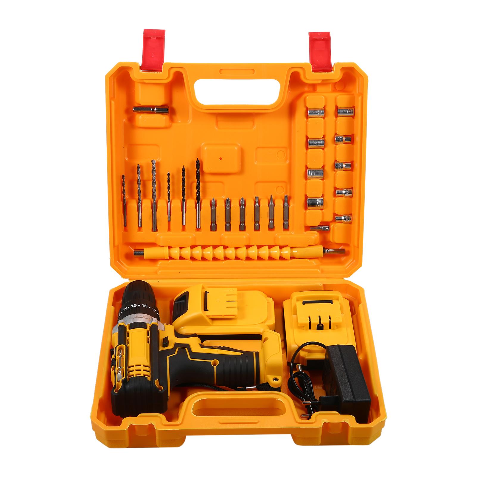 Cordless Drill Driver Kits with 2 Battery 21V Hand-held Electric Drill with 3/8inch Keyless Chuck LED Work Light for Drilling Wall Bricks Wood Metal Toolbox Package