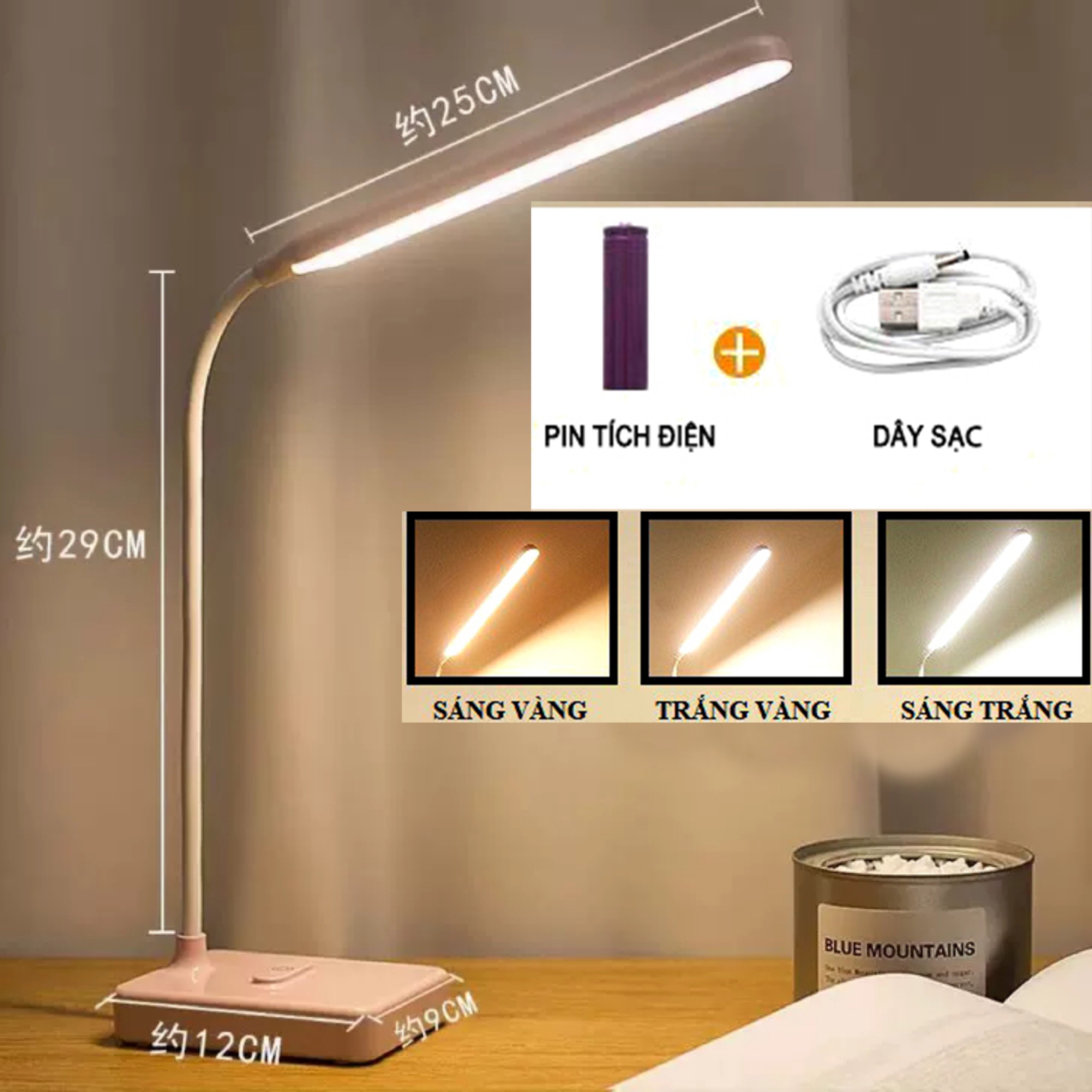 Đèn bàn 3 chế độ sáng - Đèn led pin sạc, đèn chống cận