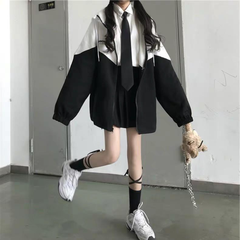 ÁO KHOÁT VẢI DÙ TRẮNG ĐEN - STYLE NỮ SINH
