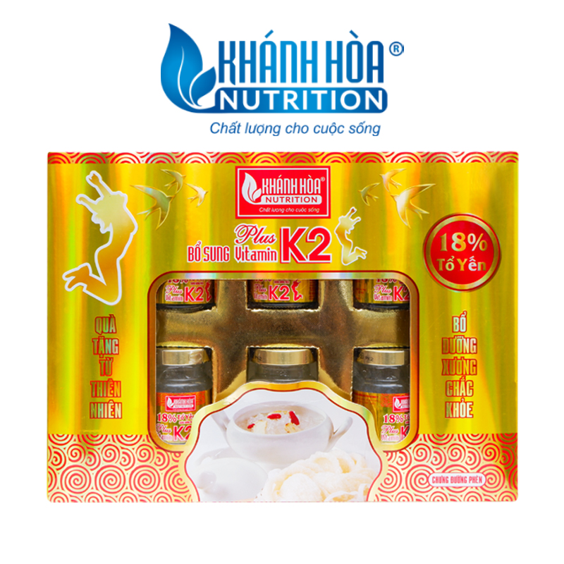 Tổ Yến Chưng Đường Phèn Bổ Sung Vitamin K2 Khánh Hòa Nutrition 18% Tổ Yến - Hộp 6 lọ x 70ml