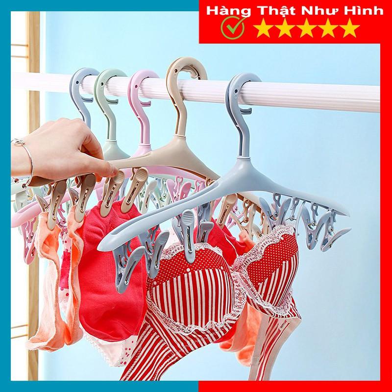 Móc Phơi Quần Áo, Tất, Khăn 8 Kẹp Chống Bay Bằng Nhựa Cao Cấp Tiện Lợi