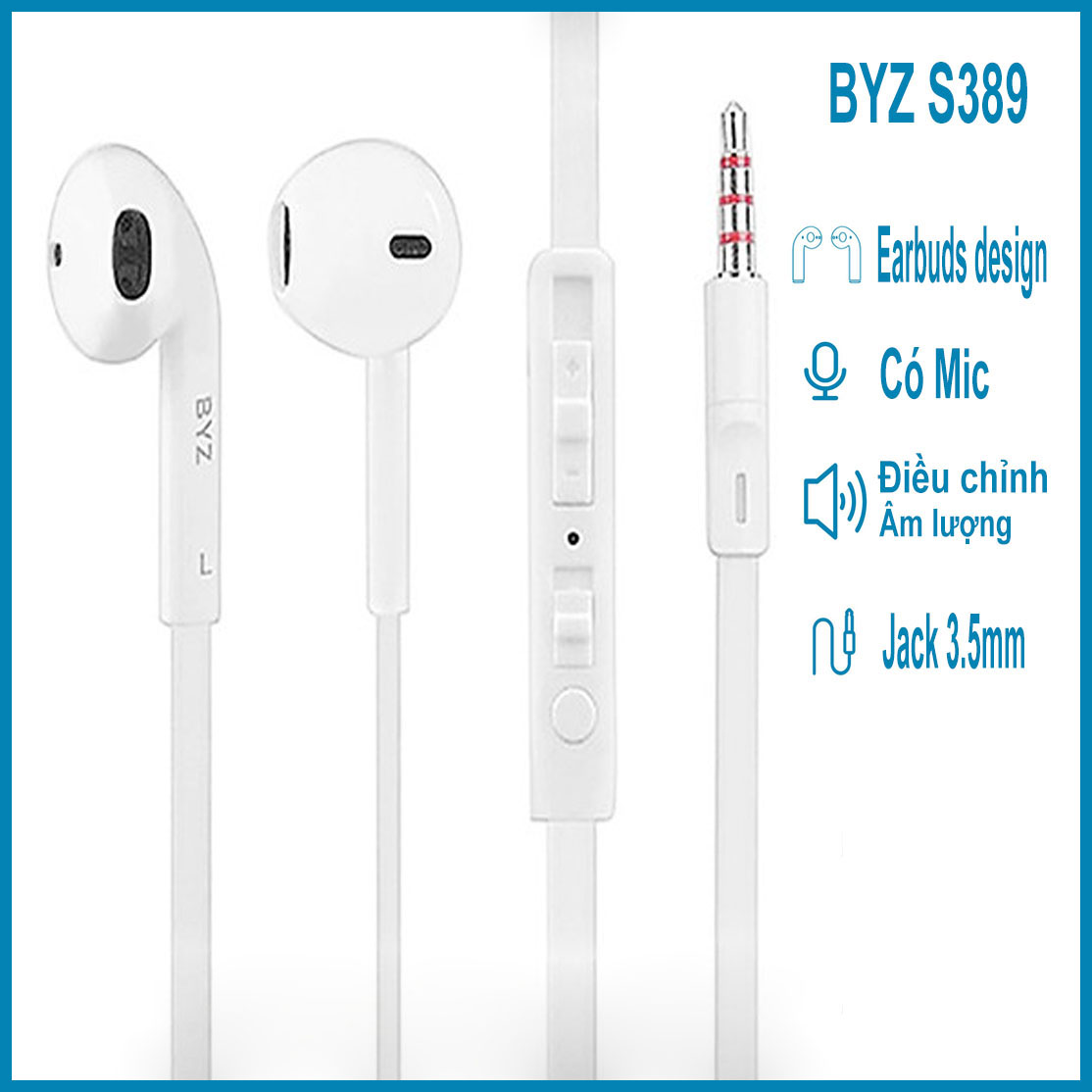 Tai nghe nhét tai BYZ S Super Bass cho IPHONE/IPAD/SAMSUNG (trắng) - Hàng chính hãng