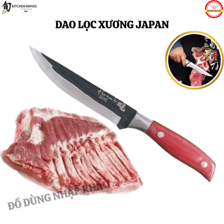 Dao lọc xương Japan siêu bén lưỡi thép xanh ốp 3 lớp tay ốp gỗ HINOKI chống trượt cao cấp