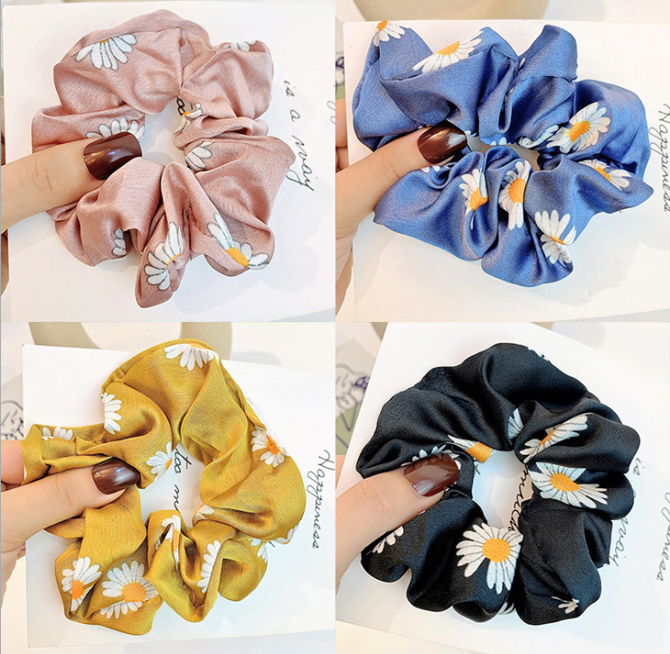 Dây buộc tóc Scrunchies lụa in hoa cúc HD98