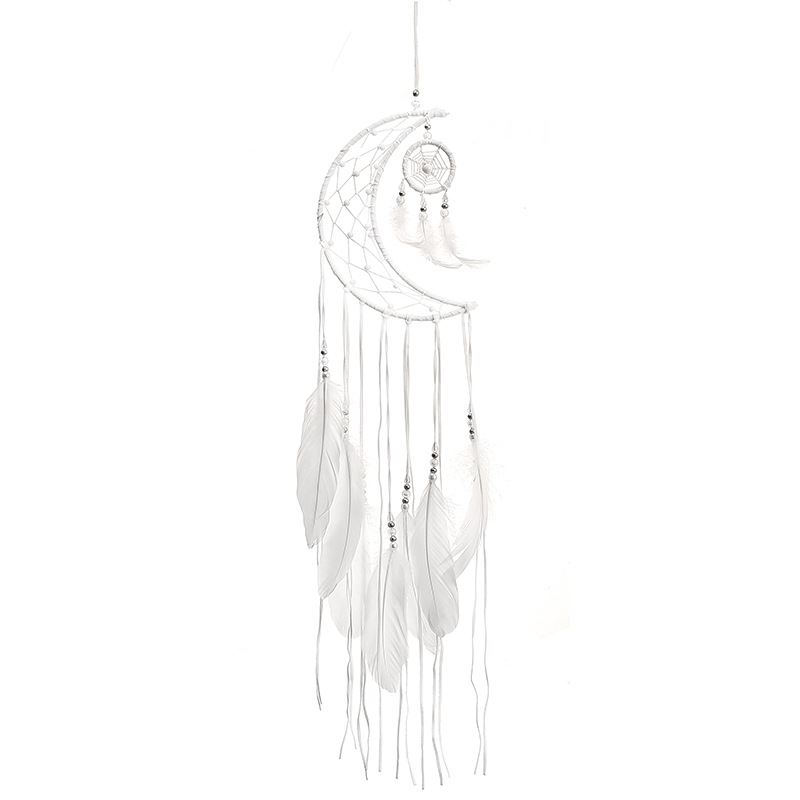 Dream Catcher Mặt Trăng Lớn Phối Lông Vũ Tua Rua Dài