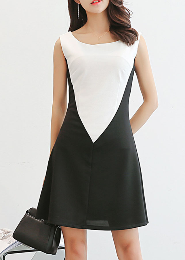 Đầm xòe công sở phối màu DCS02