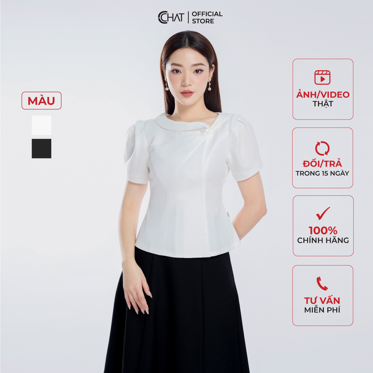 Áo Kiểu Nữ  Dáng Peplum Xếp Ngực Chất Tuytsi Cao Cấp Mềm Mịn 53ANS2005PT