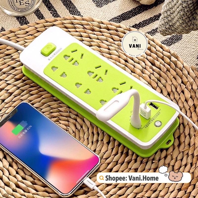 Ổ cắm điện kiêm cổng sạc USB cho điện thoại, ipad tiện dụng cho gia đình - Ổ điện đa năng chống giật 6 ổ cắm, 3 cổng usb