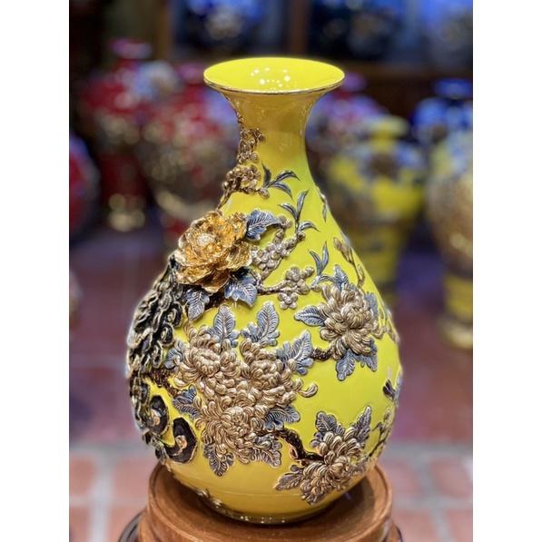 Tỳ bà công đào kênh bong vẽ vàng 24k-cao 40cm
