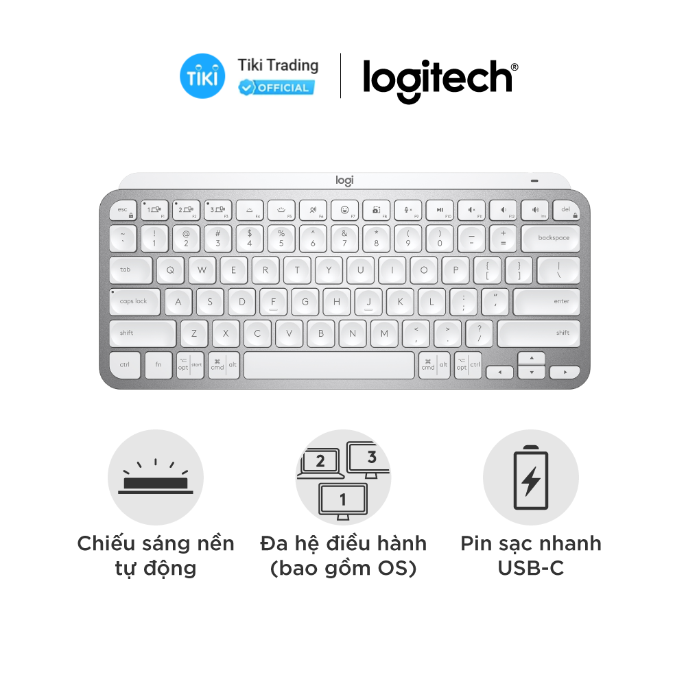 Bàn phím không dây Bluetooth Logitech MX Keys Mini For Mac - Nhỏ gọn, Sạc USB-C, Phím tắt thông minh - Hàng Chính Hãng