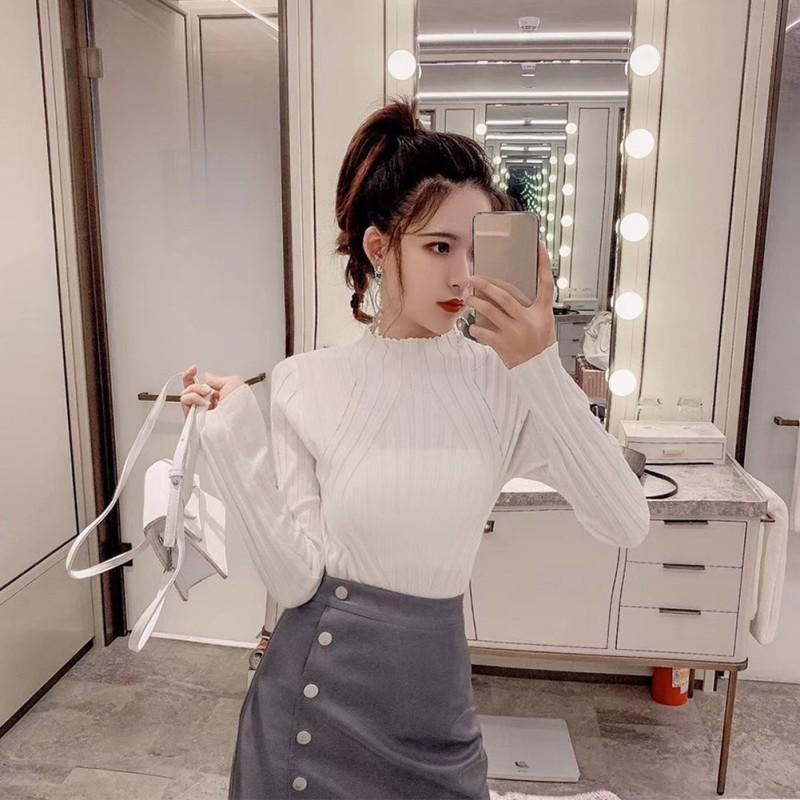 Áo Sweater dệt kim cổ lọ tay dài thiết kế ôm sát tôn dáng