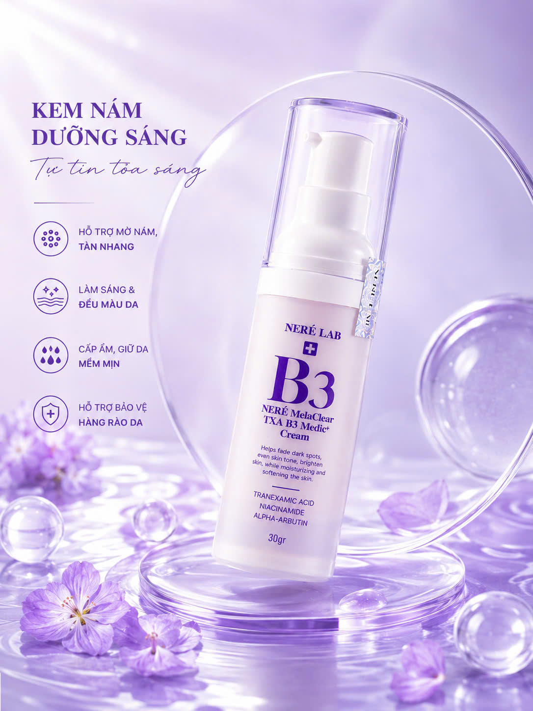 Kem dưỡng mờ nám Neré Lab B3 Cream 30g - Hỗ trợ mờ thâm nám, tàn nhang, làm sáng da