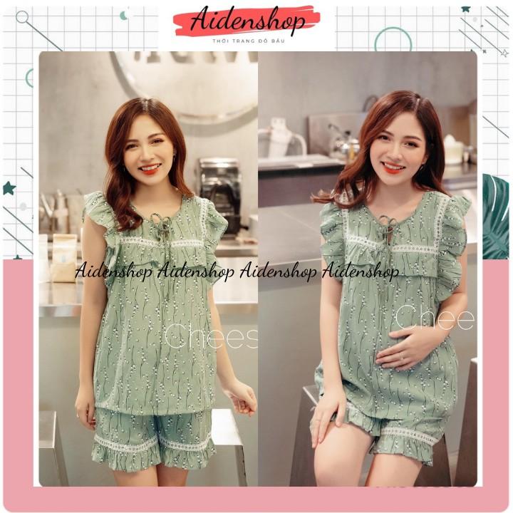 Bộ bầu mặc nhà chất đũi hàn mát mùa hè Aidenshop màu Xanh,Hồng,Vàng