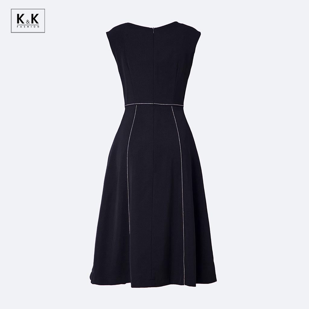 Đầm Xòe Đen Sát Nách Viền Chỉ Trắng K&K Fashion KK116-38 Chất Liệu Chéo Hàn
