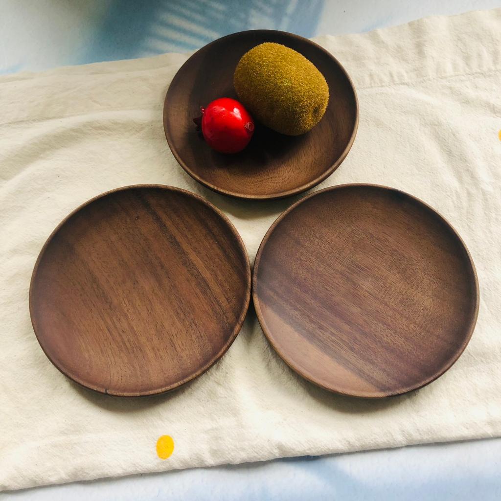 Đĩa/Chén Gỗ Keo Nâu Đen 14cm, Đĩa Đựng Trái Cây, Bánh Trái An Toàn Tiện Lợi, Chụp Ảnh Decor
