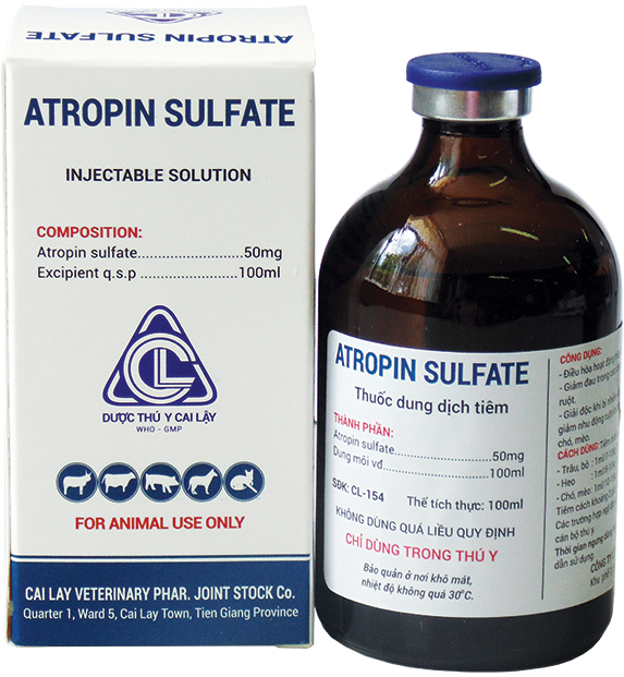 Thuốc dung dịch tiêm ATROPINSULFATE giảm đau bụng,chống nôn mữa,tiêu chảy,giải độc ,ức chế hoạt động thần kinh ở trâu bò chó mèo