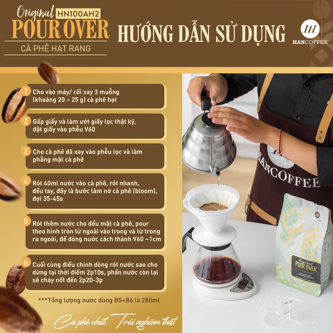 Cà Phê Original Pour Over HANCOFFEE Cao Cấp Nguyên Chất Hương Trái Cây Vị Chua Ngọt Hoa Quả Túi 500g - HN100AH2