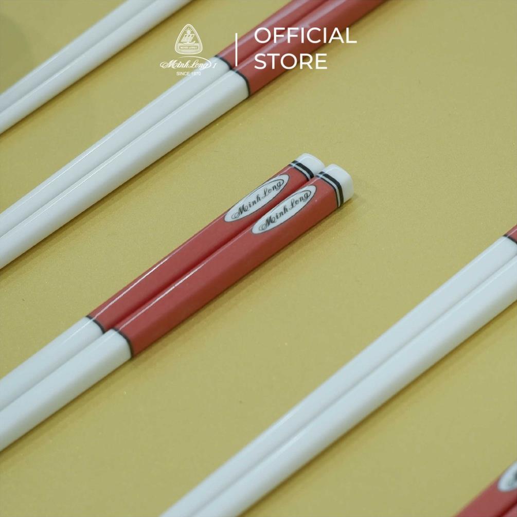 Bộ 02 đôi đũa sứ Minh Long 24.4 cm - Màu đỏ pastel - Hộp giấy