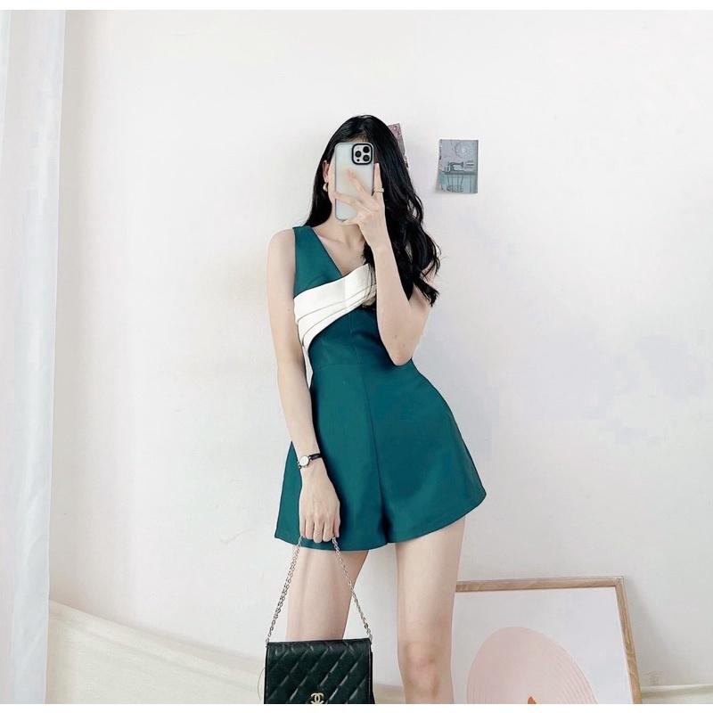 JUMPSUIT SÁT NÁCH PHỐI NƠ NGỰC TRẮNG XẾP LY