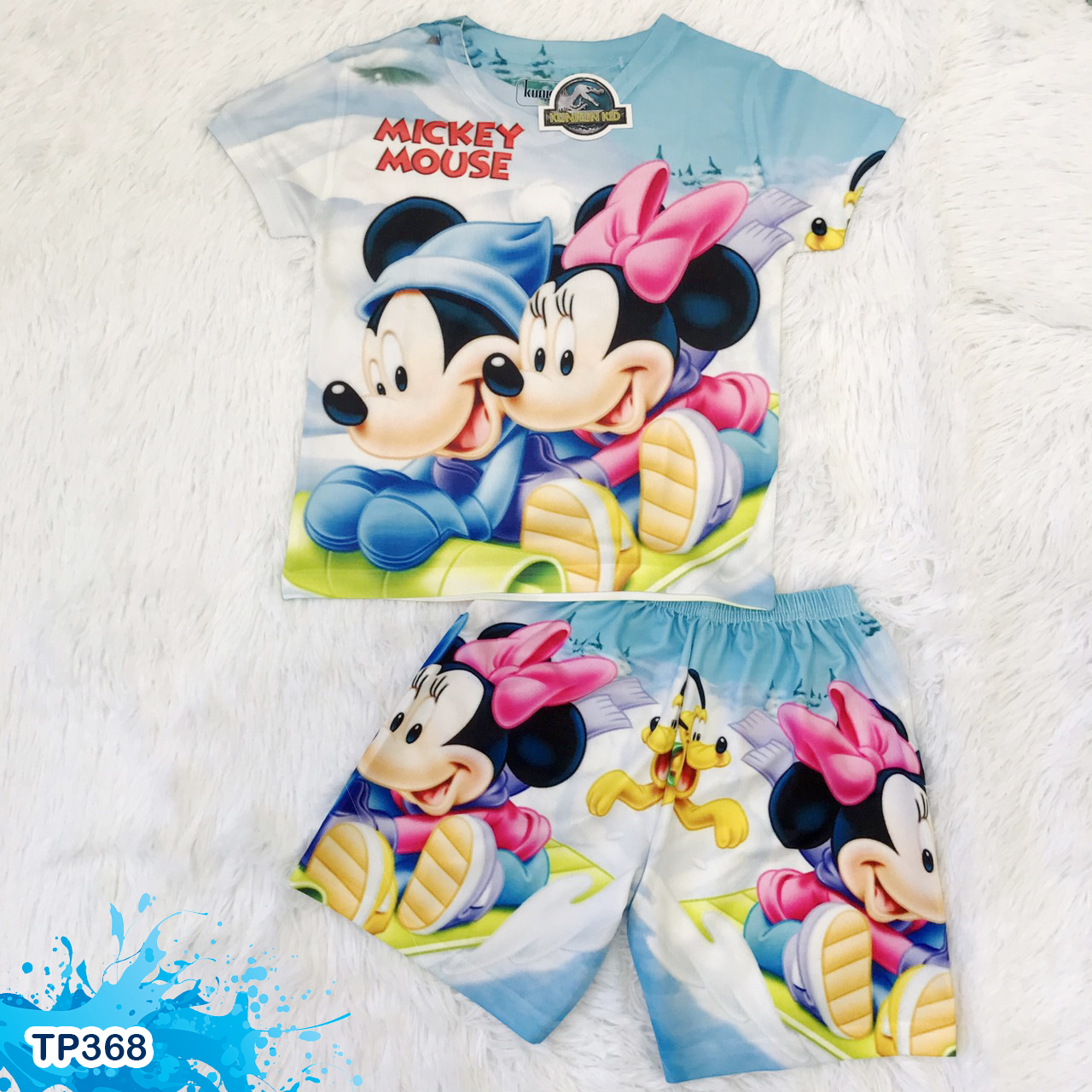 Đồ Bộ Thun Lạnh Có Tay In 3D cho bé gái hình Mickey Mouse Trượt Tuyết Size 5