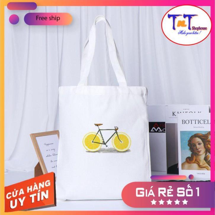 TT19 Túi tote vải Canvas đeo vai phong cách Ulzzang, vải bố form Unisex Vintage